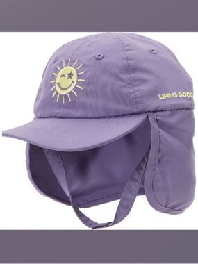 Life is Good UPF50 Purple Yellow Graphic Sun Cap Protective Neck